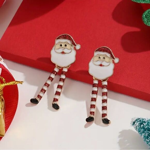 🎅🏻 Betsey Johnson Festive Holly Jolly Santa dangling movable legs earrings 🎅🏻 - Picture 6 of 9